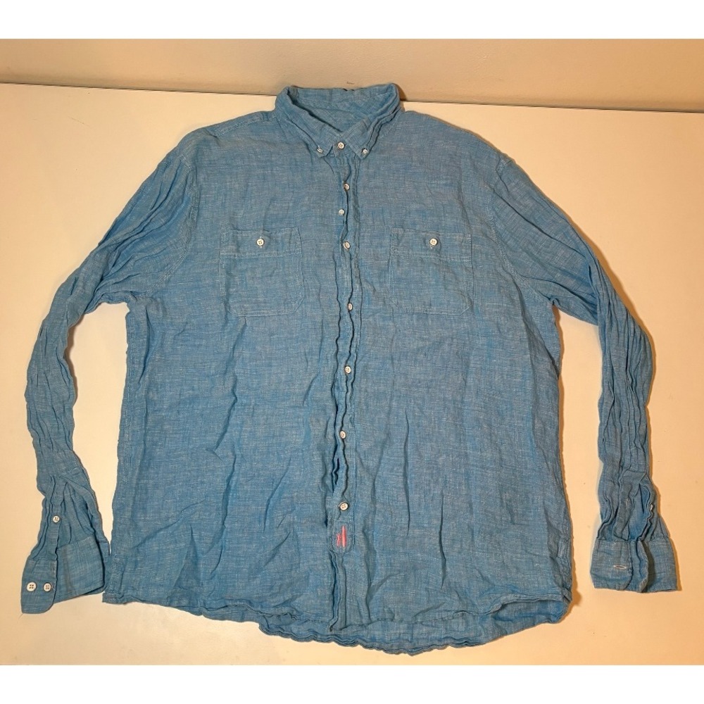 Johnnie-O Blue 100% Linen Shirt | XL